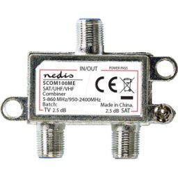 NEDIS N SCOM100ME - Vía satélite, 5-862 MHz, 950-2400 MHz, 75 ohmios, plata