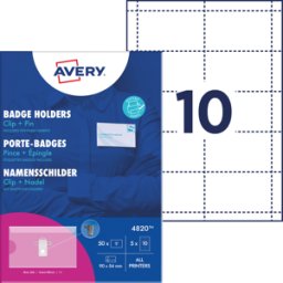 AVERY ZWECKFORM AVZ 4820 - Placa de identificación, 54x90 mm, clip+pin, con placas d