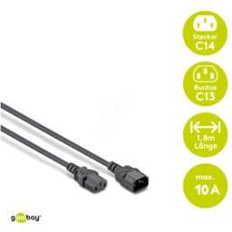 GOOBAY 59570 - Alargador de cable de alimentación, C14, 1,8 m, negro, C1