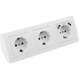 MC-POWER MCP 534-777 - Enchufe de mesa, triple, tipo F - CEE 7/3, 2 x USB, blanco