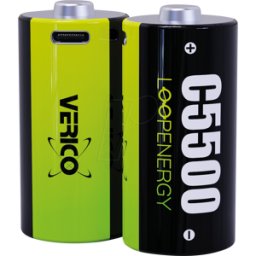 VERICO 2X BABY C - Batería NiMH, Baby C, 1,5 V, 3700 mAh, USB-C, paquete de
