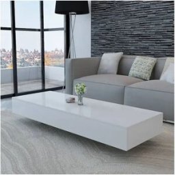 Clicnbuy Mesa de centro rectangular de fibra de vidrio blanco brillante