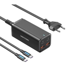 Vention FBSBG-EU Cargador USB-C GaN Ultrarrápido 4 Puertos PD100W + Cable USB-C para Portátil Negro