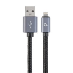 Cable USB A a Lightning Gembird CCB-MUSB2B-AMLM-6 1,8m contactos dorados trenzado algodón Negro