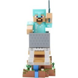 Figura Gaming Cable Guys Minecraft Steve con Armadura de Diamante Soporte para Mando y Smartphone