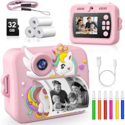 Cámara Instantánea Rolipo X7D Flash Automático Impresión Rápida SD 32GB Rosa Claro