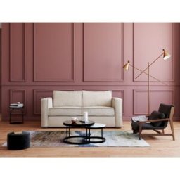 Unique Sofá cama de 3 plazas con apertura italiana de pana beige - Cama de 140 cm - Colchón de 18 cm LORETO