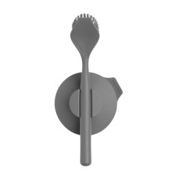 Cepillo de limpieza Brabantia con soporte de ventosa y espátula integrada gris