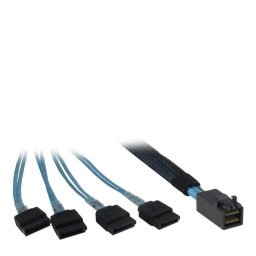 Cable Inter-Tech SFF 8643 a 4x SATA de 0,5 m, Negro/Azul