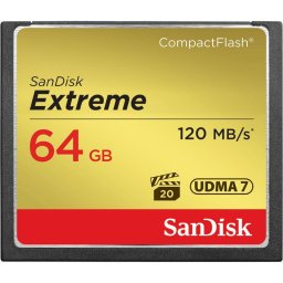 SanDisk Extreme 64GB Tarjeta CompactFlash Velocidad 120MB/s Escritura 85MB/s Negra