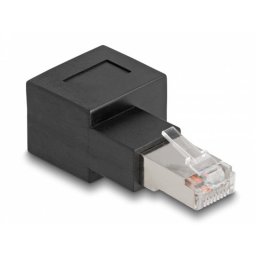 Adaptador RJ45 macho a hembra Cat.6A 90° acodado hacia la derecha DeLOCK