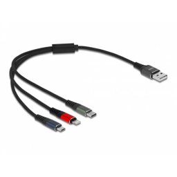 Cable de carga USB 3 en 1 Delock Tipo-A a Lightning/Micro USB/USB Type-C 30 cm