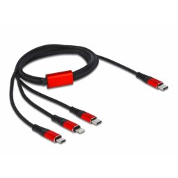 Cable de carga USB 3 en 1 Delock USB Type-C a Lightning/Micro USB/USB Type-C 1 m negro/rojo