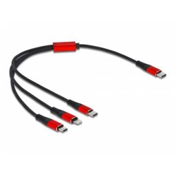 Cable de carga USB 3 en 1 Delock USB Type-C a Lightning/Micro USB/USB Type-C 30 cm negro/rojo