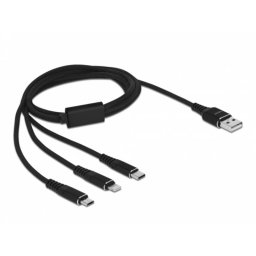 Cable de carga USB 3 en 1 Delock Tipo-A a Lightning/Micro USB/USB Type-C 1 m negro
