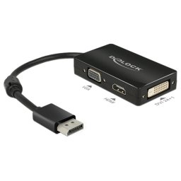 Adaptador DisplayPort a VGA+HDMI+DVI DeLOCK 0,16 m Negro