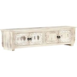 vidaxl Mueble de TV de madera maciza de mango blanco 140x30x35 cm