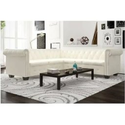 vidaxl Sofá de esquina Chesterfield 5 plazas cuero artificial blanco
