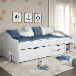 vidaxl Sofá cama con 3 cajones madera maciza pino blanca IRUN 90x200cm