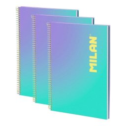 Cuaderno A4 Espiral Tapa Dura Milan Sunset Pack 3 Unidades Turquesa