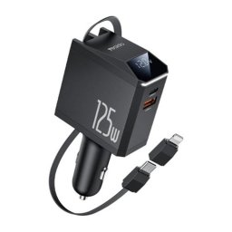 Cargador De Coche Yesido De 125 W Con Puertos Usb-c/usb-a Y Cable Retráctil Usb-c/lightning.
