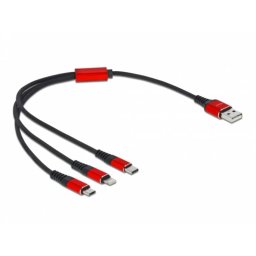 Cable de Carga USB 3 en 1 DeLOCK Tipo-A a Lightning/2 x USB Type-C 30 cm Negro/Rojo