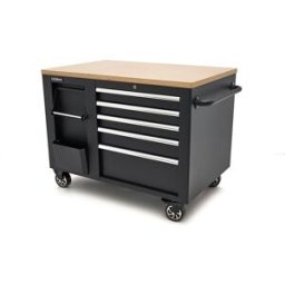 HBM Carro de herramientas móvil, banco de trabajo 114 cm con encimera de madera, negro