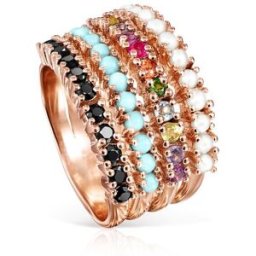 Tous Anillo straight bañado en oro de 18 kt sobre plata rosa de tres tiras. Multicolor