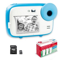 Agfa Photo Pack Realikids Instant CAM Azul + SD 32GB + 3 Rollos Extra Papel Térmico ATP3WH