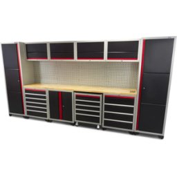 HBM Sistema de taller modular de lujo profesional, 16 piezas, negro rojo