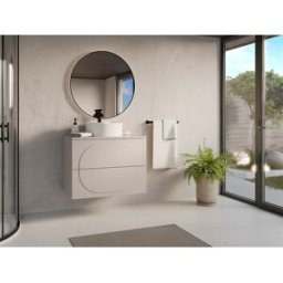Unique Mueble de baño suspendido con lavabo sobre encimera redondo - Beige - 80 cm - VUTOMA