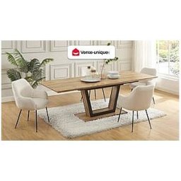 Unique Mesa de comedor extensible 6 a 10 comensales de MDF y metal - Natural y negro - VITENO