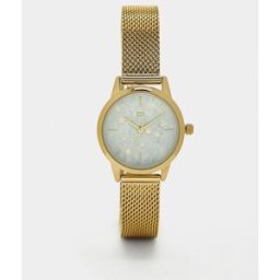 Parfois Reloj de mujer de acero inoxidable redondo con esfera de estrellas. Dorado