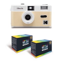 Cámara analógica Agfaphoto Ultra F9 beige con objetivo fijo y dos carretes color