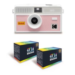 Cámara analógica Agfaphoto Kodak I60 blanco beige pack película color 35 mm