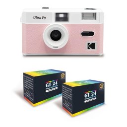 Cámara analógica Agfaphoto Kodak Ultra F9 Rosa pack con 2 carretes 35 mm color