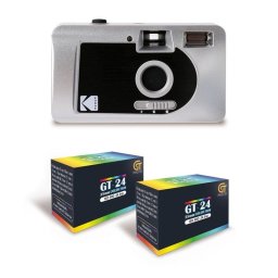 Cámara analógica Agfaphoto S88 motorizada con avance automático y 2 rollos color
