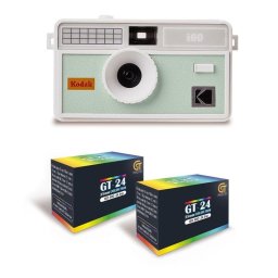Cámara analógica Agfaphoto Kodak I60 Blanco y Verde con 2 rollos de película color