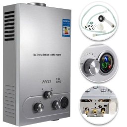 Calentador Generica 12L 24kW montaje pared con pantalla LED y kit ducha