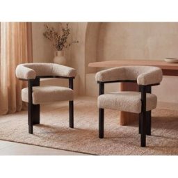 Unique Conjunto de 2 sillas con reposabrazos en tela bouclé y madera de hevea - Topo y negro - LIVELIA