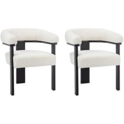 Unique Conjunto de 2 sillas con reposabrazos en tela bouclé y madera de haya - Blanco y negro - LIVELIA