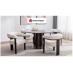 Unique Silla con reposabrazos en tela bouclé y madera de hevea - Blanco y negro - LIVELIA
