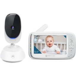 Motorola Vigilabebés con camara Nursery VM75 con pantalla de 5" visión nocturna infrarroja y zoom digital. Blanco niño