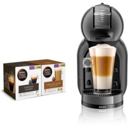 Krups Cafetera espresso automática Mini Me con función Play & Select para cápsulas Nescafé Dolce Gusto + 2 packs de café. Negro