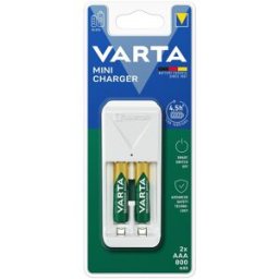 Varta Cargador de pilas recargable Mini Charger AA - AAA (incluye 2 bat. AAA 800mAh).