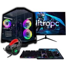 NitroPc Sobremesa Gaming Pack Avanzado AMD Ryzen 5 3400G, Radeon Graphics, 16GB DDR4, 480GB SSD, Win11 PRO, Accesorios + monitor 24" FH. Negro