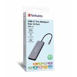 Hub Verbatim 14 puertos 5 Gbps modelo CMH-14 con triple pantalla y lector SD