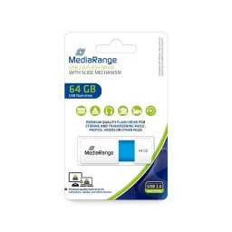Memoria USB MediaRange MR974 64GB USB 2.0 Deslizable Azul Blanco