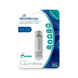 Unidad flash USB MediaRange MR937 64 GB USB Type-A y Type-C 3.2 Gen 1 plata