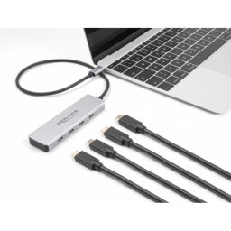 Hub DeLOCK 4 puertos USB Type-C 10 Gbps con cable 35 cm gris aluminio